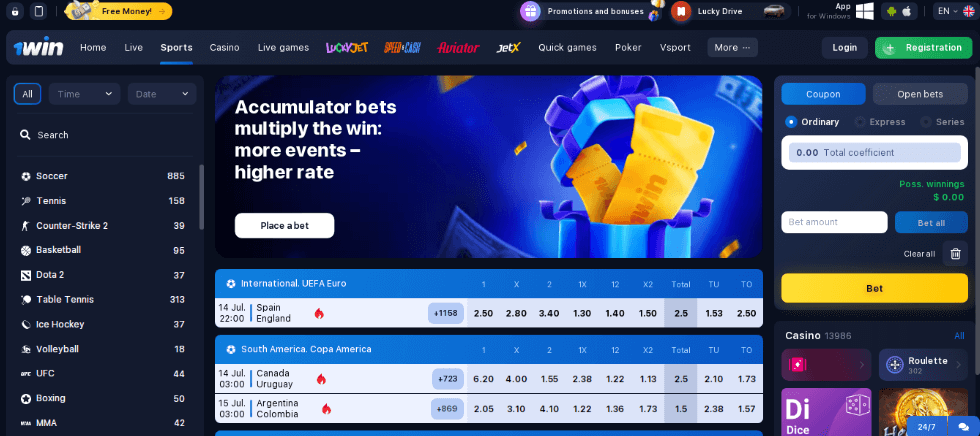 1win betting